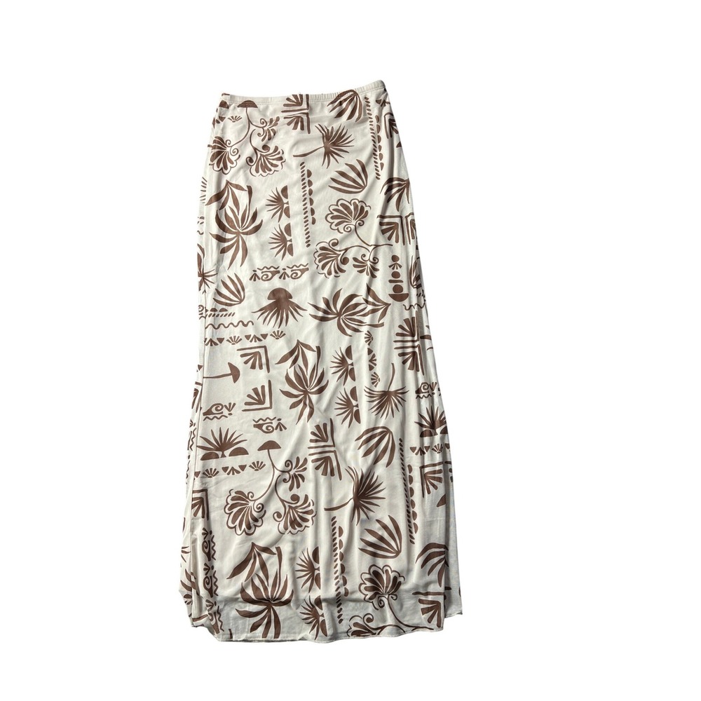 See You Monday NWT Mesh Overlay Maxi Skirt Earthy Botanical Print Size Small